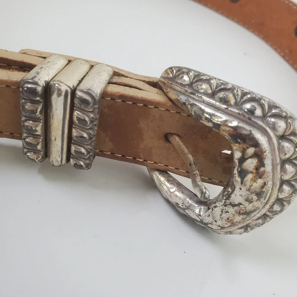 Brighton Light Brown Leather Belt Seashells Starfish Vintage 90s Made In USA S
